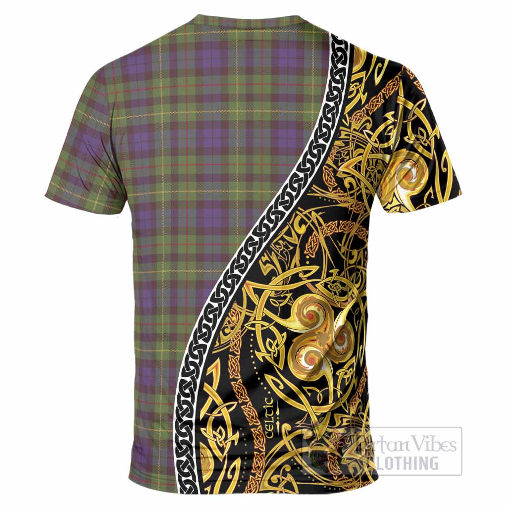 Rollo Tartan Crest T-Shirt Celtic Knot and Triple Trickle Spiral Symbols