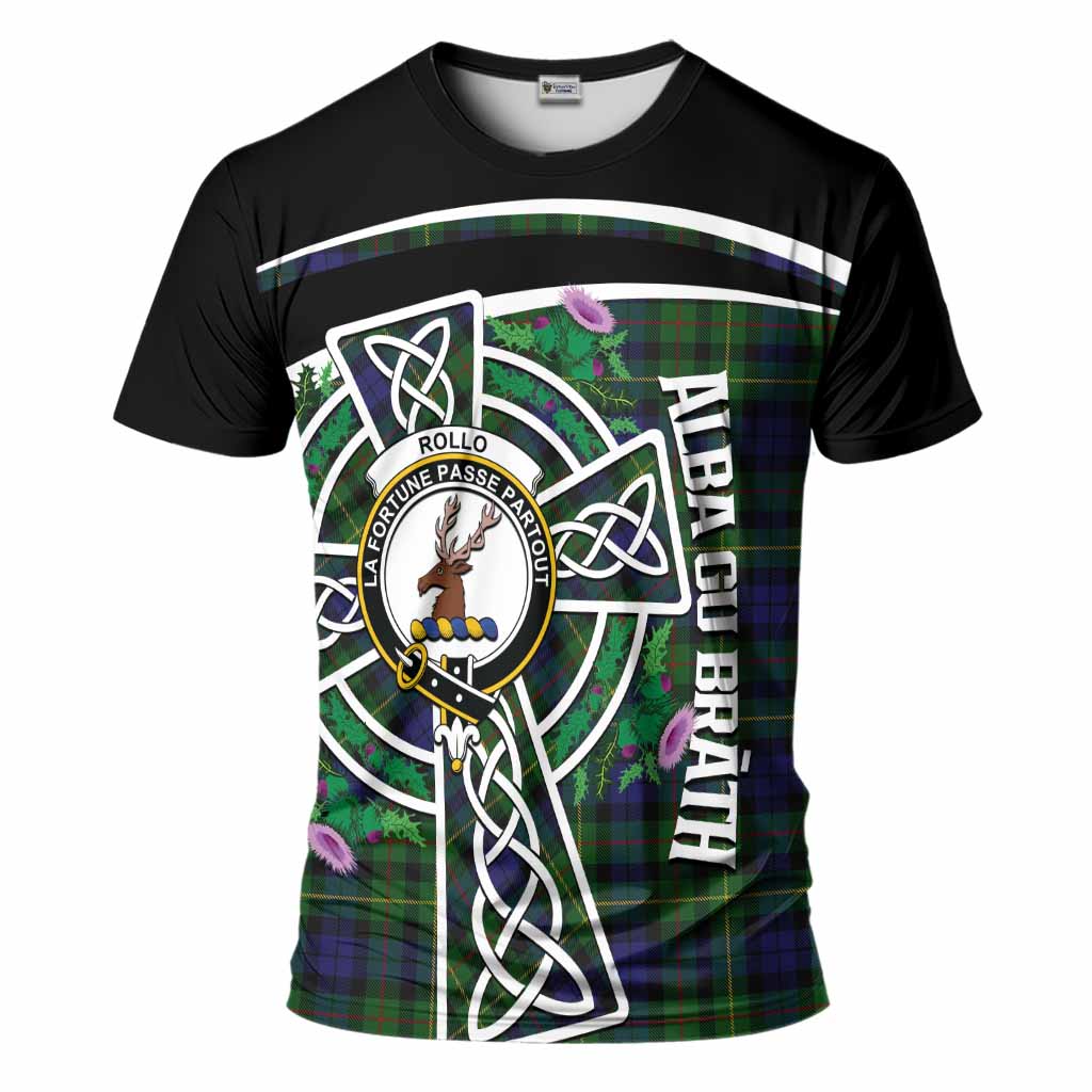 Rollo Tartan Crest T-Shirt Scottish Thistle Celtic Cross Alba Gu Brath