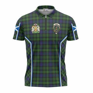 Rollo Tartan Crest Zipper Polo Shirt Scotland Coat of Arm Flag Style