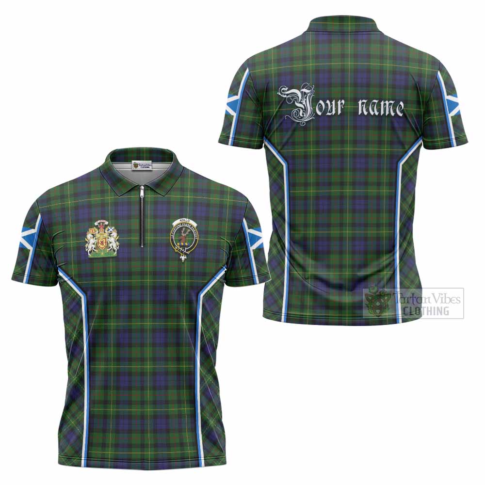 Rollo Tartan Crest Zipper Polo Shirt Scotland Coat of Arm Flag Style - Tartan Vibes Clothing
