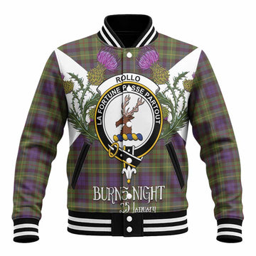 Rollo Tartan Family Crest Baseball Jacket Scottish Burns Night Thistle Floral
