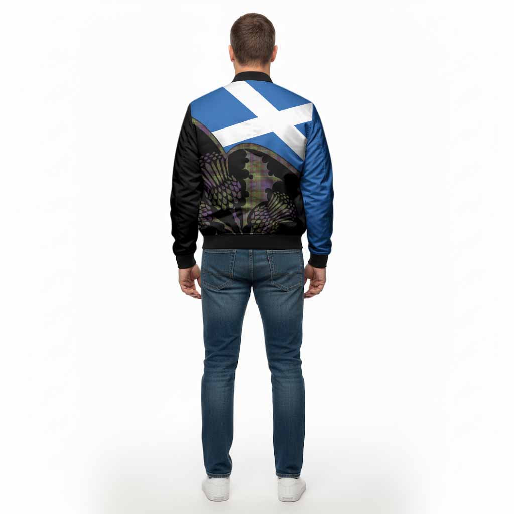 Rollo Tartan Family Crest Bomber Jacket Scotland Thistle Floral Flag Style