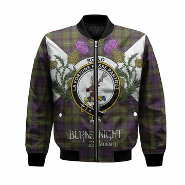 Rollo Tartan Family Crest Bomber Jacket Scottish Burns Night Thistle Floral