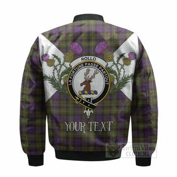Rollo Tartan Family Crest Bomber Jacket Scottish Burns Night Thistle Floral
