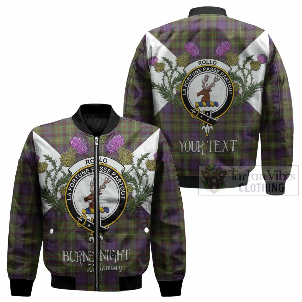 Rollo Tartan Family Crest Bomber Jacket Scottish Burns Night Thistle Floral