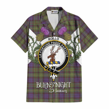 Rollo Tartan Family Crest Cotton Hawaiian Shirt Scottish Burns Night Thistle Floral