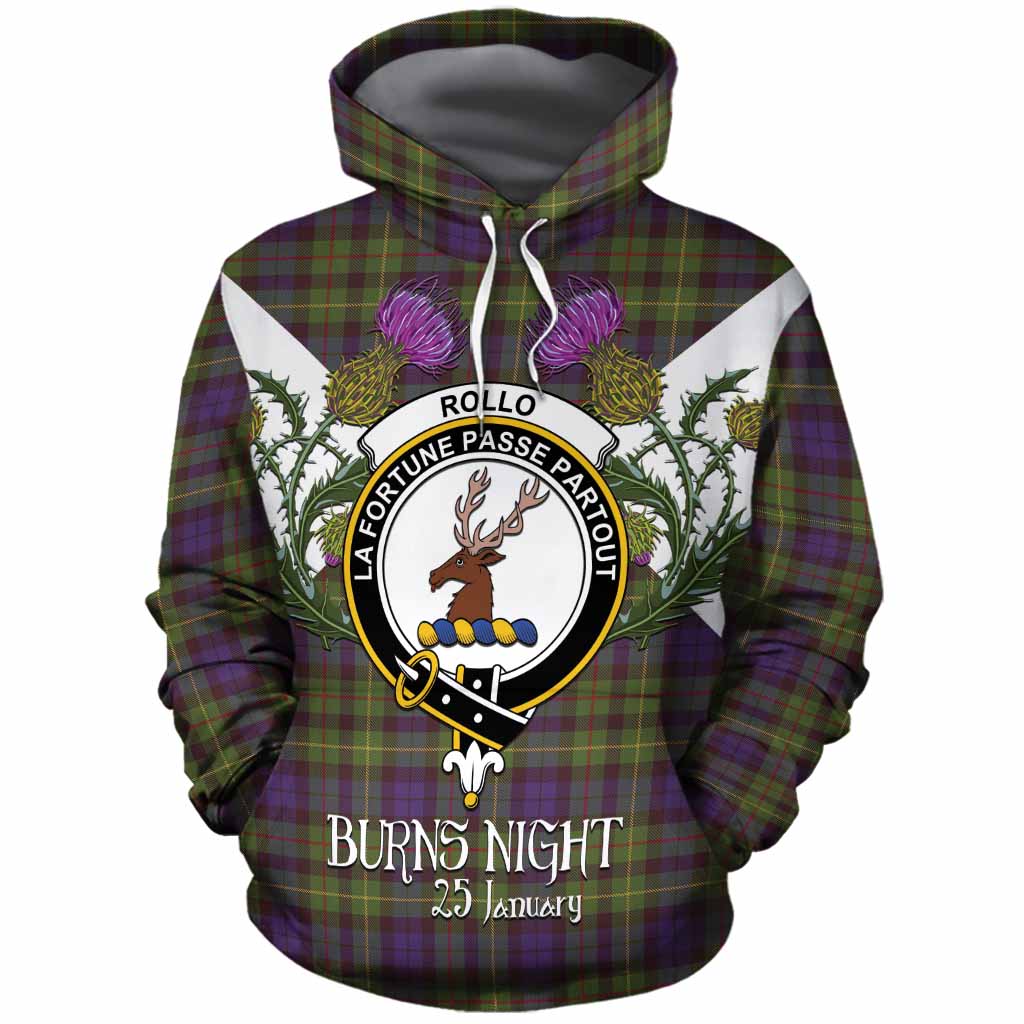 Rollo Tartan Family Crest Cotton Hoodie Scottish Burns Night Thistle Floral