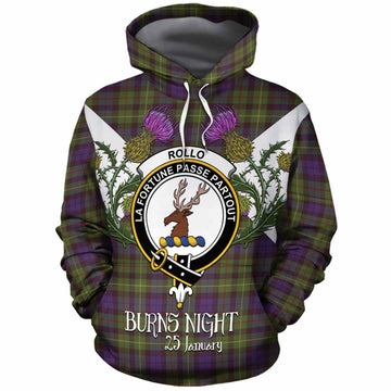Rollo Tartan Family Crest Cotton Hoodie Scottish Burns Night Thistle Floral