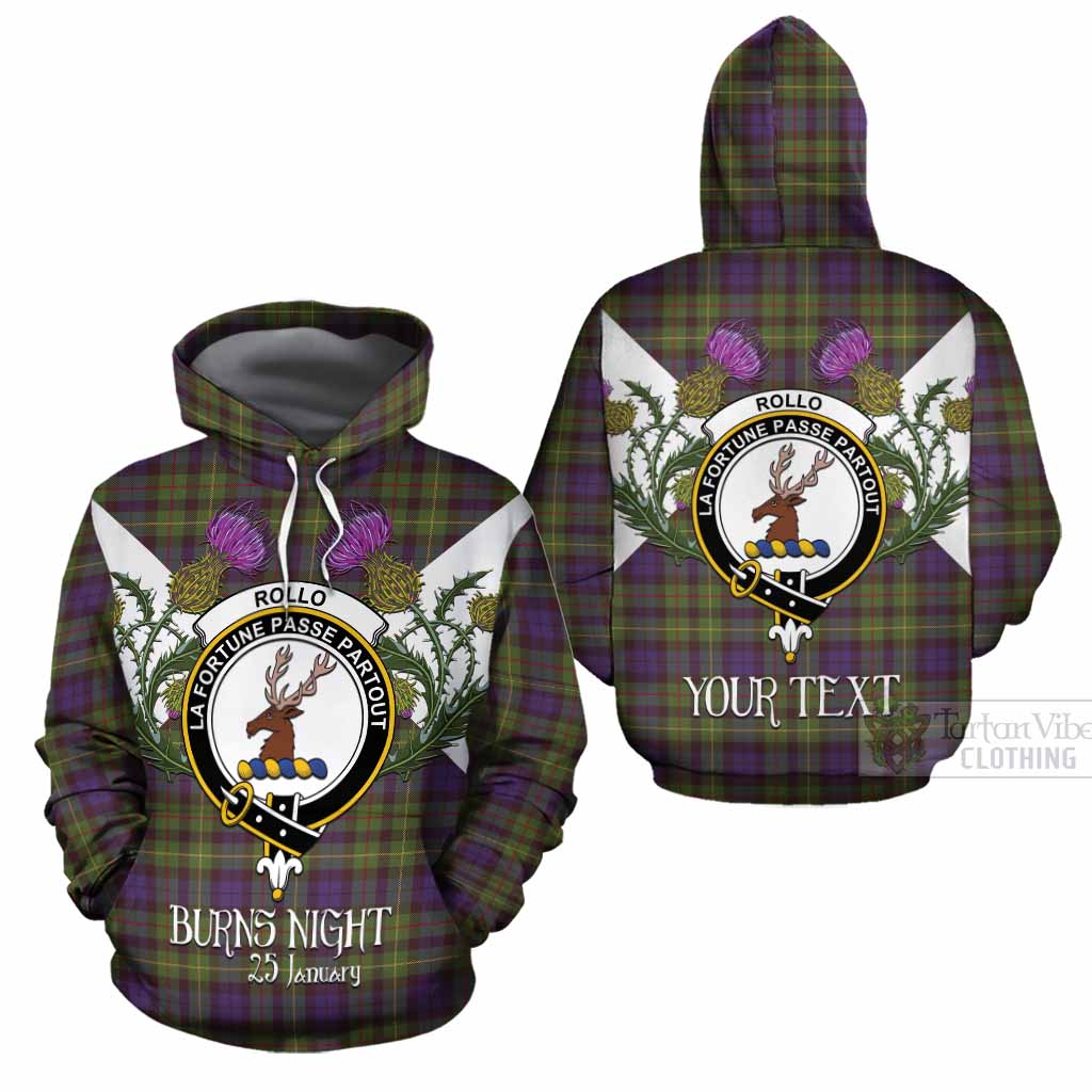 Rollo Tartan Family Crest Cotton Hoodie Scottish Burns Night Thistle Floral