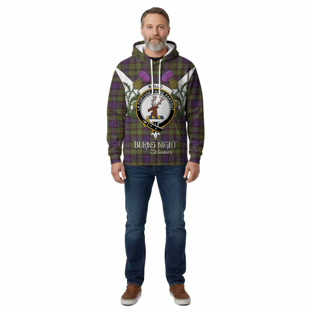 Rollo Tartan Family Crest Cotton Hoodie Scottish Burns Night Thistle Floral