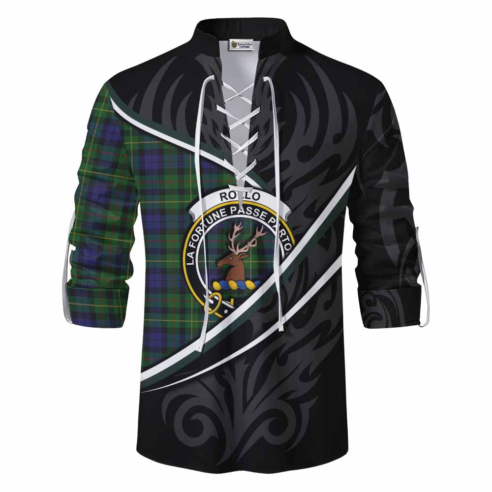 Rollo Tartan Family Crest Ghillie Kilt Shirt Celtic Scottish Thistle Floral - Tartan Vibes Clothing