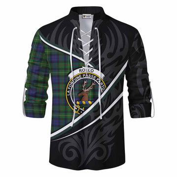 Rollo Tartan Family Crest Ghillie Kilt Shirt Celtic Scottish Thistle Floral