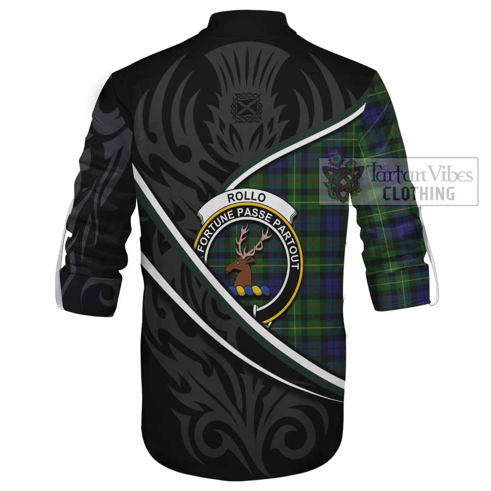 Rollo Tartan Family Crest Ghillie Kilt Shirt Celtic Scottish Thistle Floral - Tartan Vibes Clothing