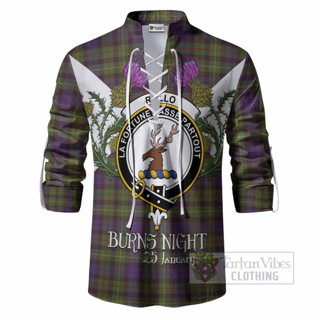 Rollo Tartan Family Crest Ghillie Shirt Scottish Burns Night Thistle Floral