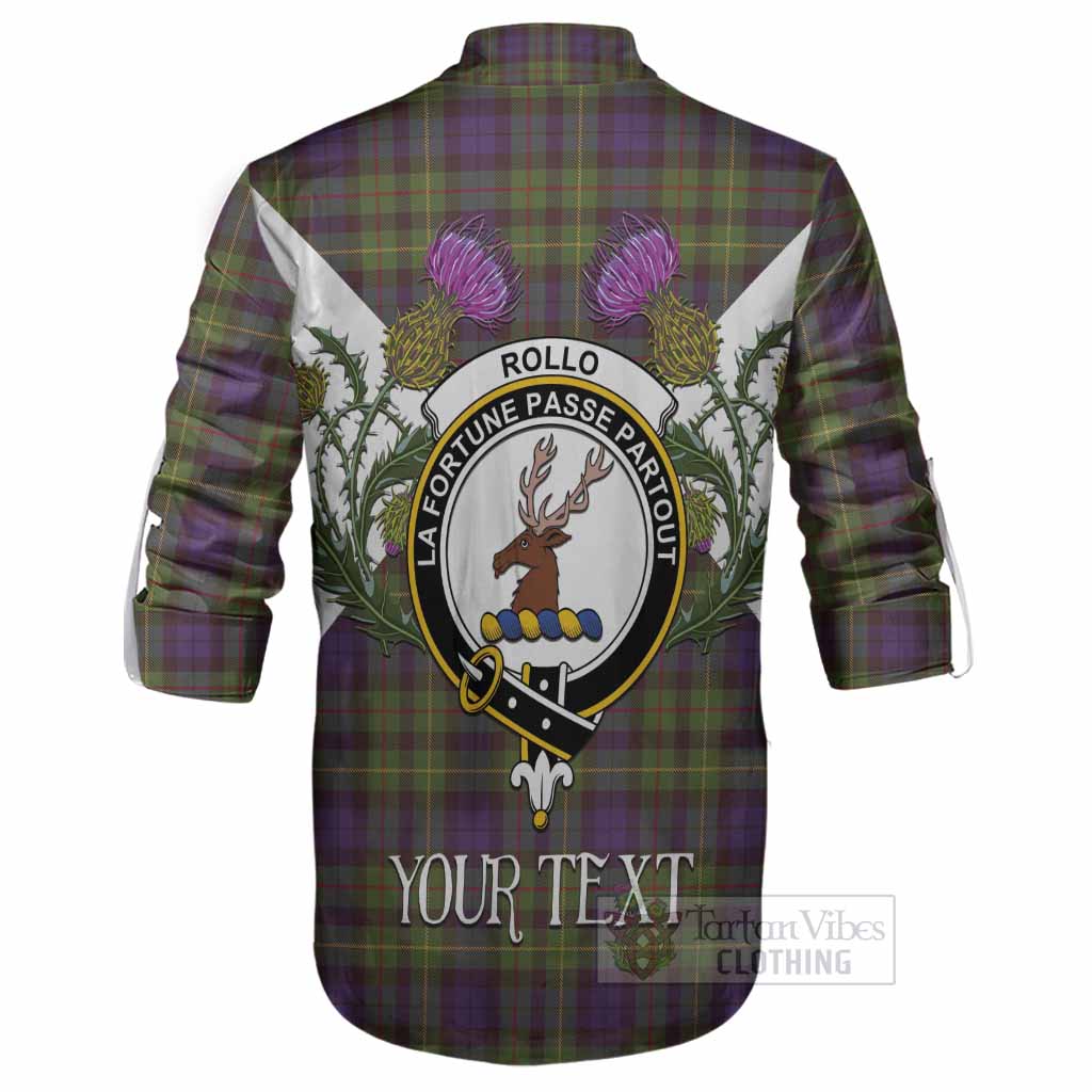 Rollo Tartan Family Crest Ghillie Shirt Scottish Burns Night Thistle Floral