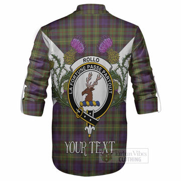 Rollo Tartan Family Crest Ghillie Shirt Scottish Burns Night Thistle Floral