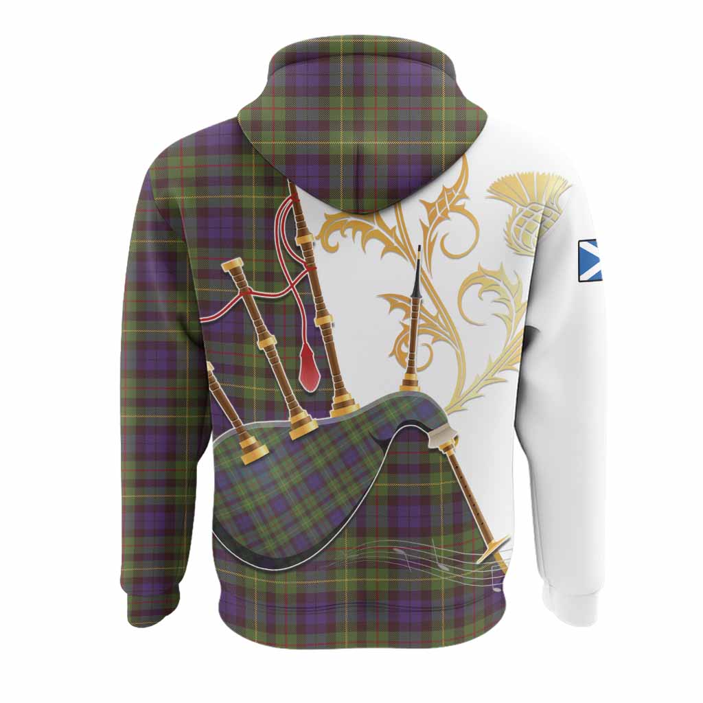 Rollo Tartan Family Crest Hoodie Bagpipes with Scottish Thistle