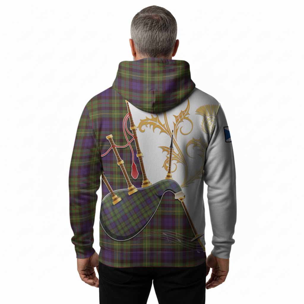 Rollo Tartan Family Crest Hoodie Bagpipes with Scottish Thistle