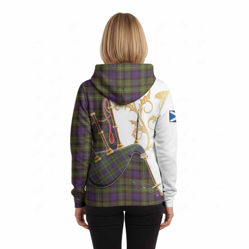 Rollo Tartan Family Crest Hoodie Bagpipes with Scottish Thistle