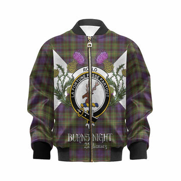 Rollo Tartan Family Crest Kid Bomber Jacket Scottish Burns Night Thistle Floral