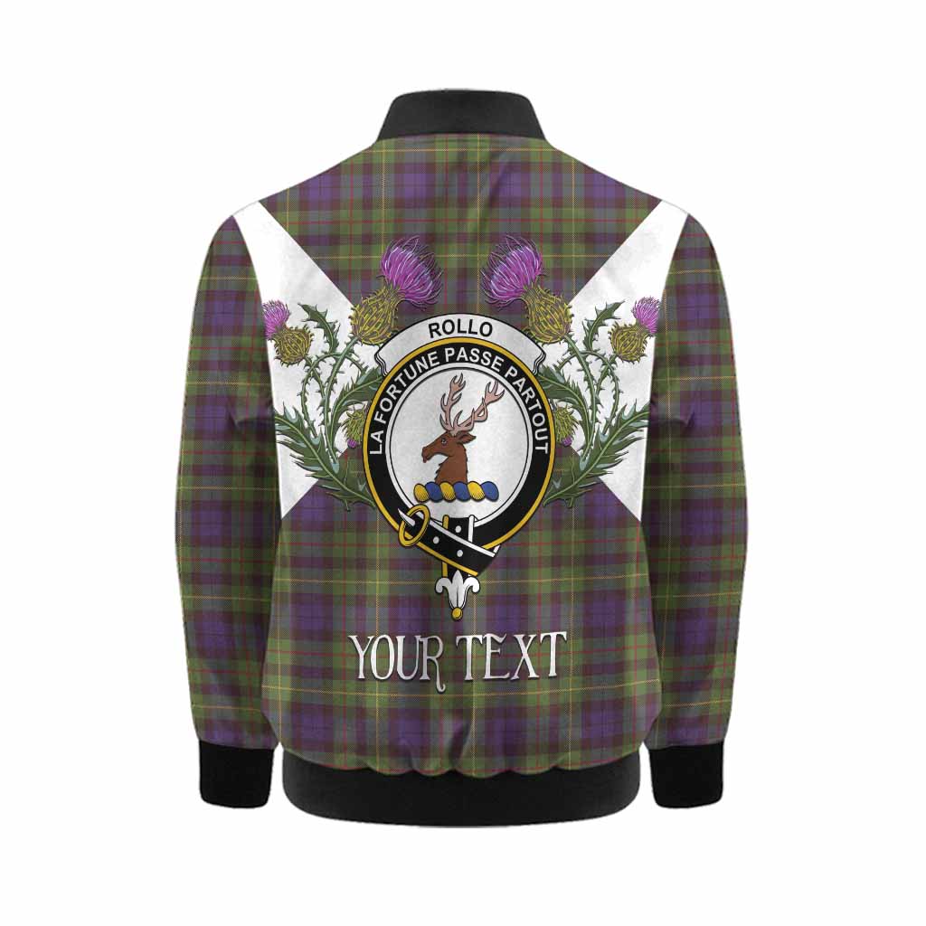 Rollo Tartan Family Crest Kid Bomber Jacket Scottish Burns Night Thistle Floral