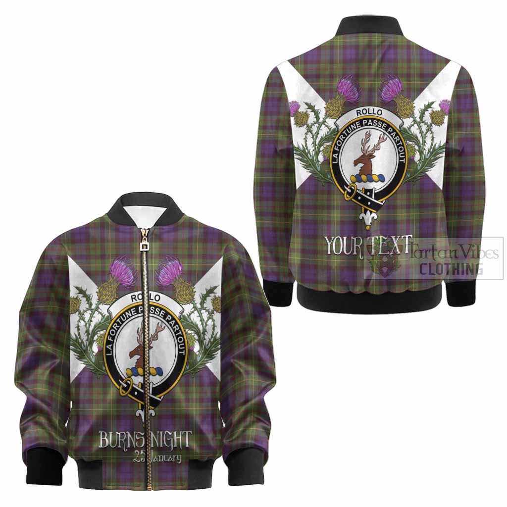 Rollo Tartan Family Crest Kid Bomber Jacket Scottish Burns Night Thistle Floral