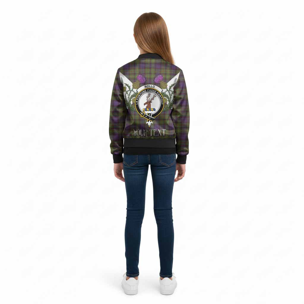 Rollo Tartan Family Crest Kid Bomber Jacket Scottish Burns Night Thistle Floral