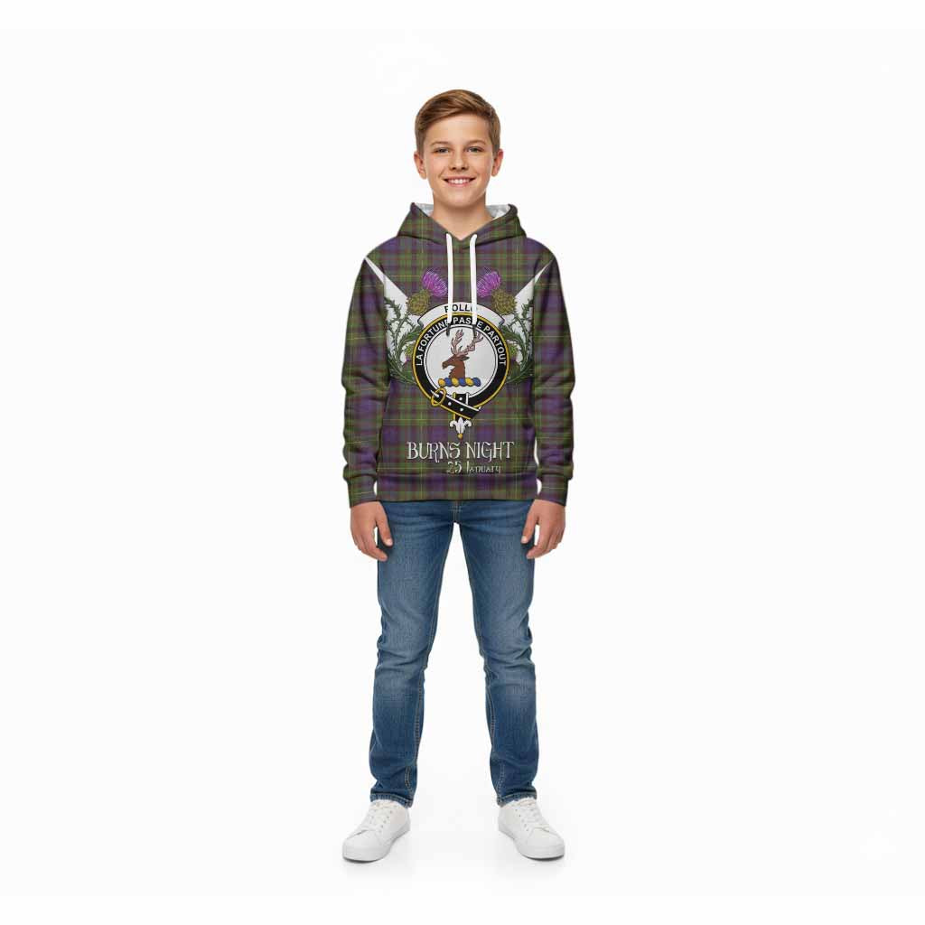 Rollo Tartan Family Crest Kid Hoodie Scottish Burns Night Thistle Floral