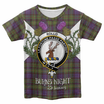 Rollo Tartan Family Crest Kid T-shirt Scottish Burns Night Thistle Floral