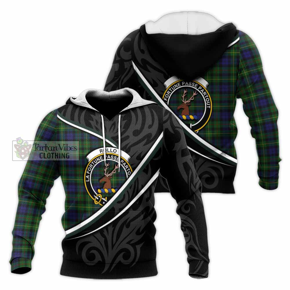 Rollo Tartan Family Crest Knitted Hoodie Celtic Scottish Thistle Floral - Tartan Vibes Clothing