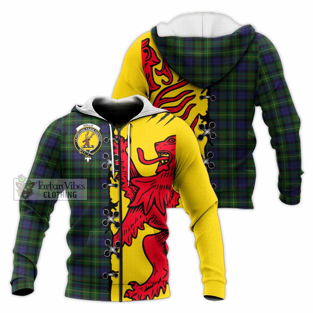 Rollo Tartan Family Crest Knitted Hoodie Lion Rampant Honor - Tartan Vibes Clothing