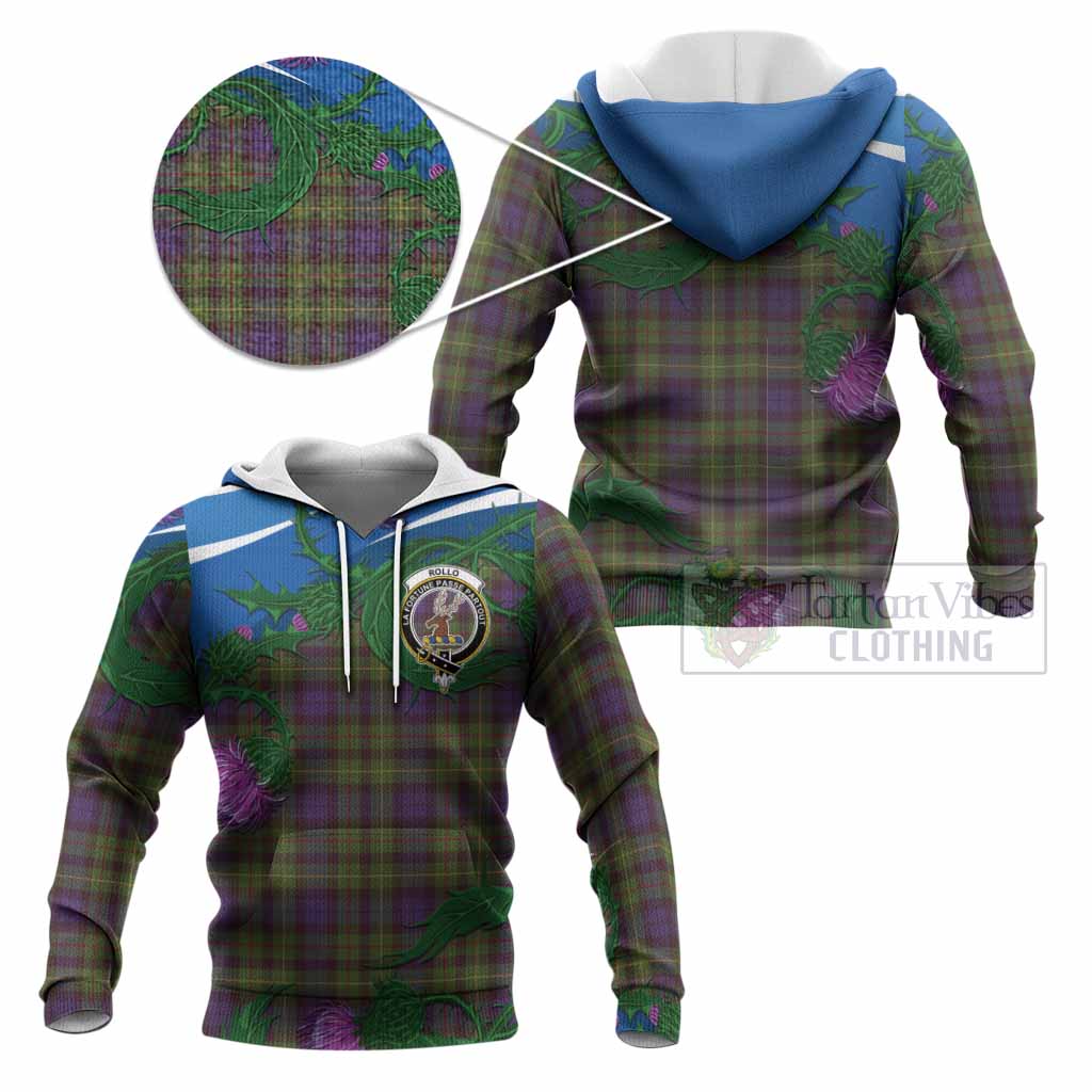 Rollo Tartan Family Crest Knitted Hoodie Thistle in Minimalism