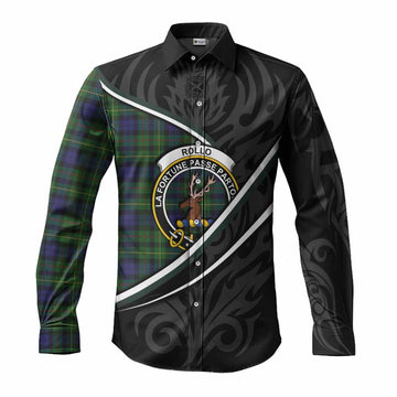 Rollo Tartan Family Crest Long Sleeve Button Shirts Celtic Scottish Thistle Floral