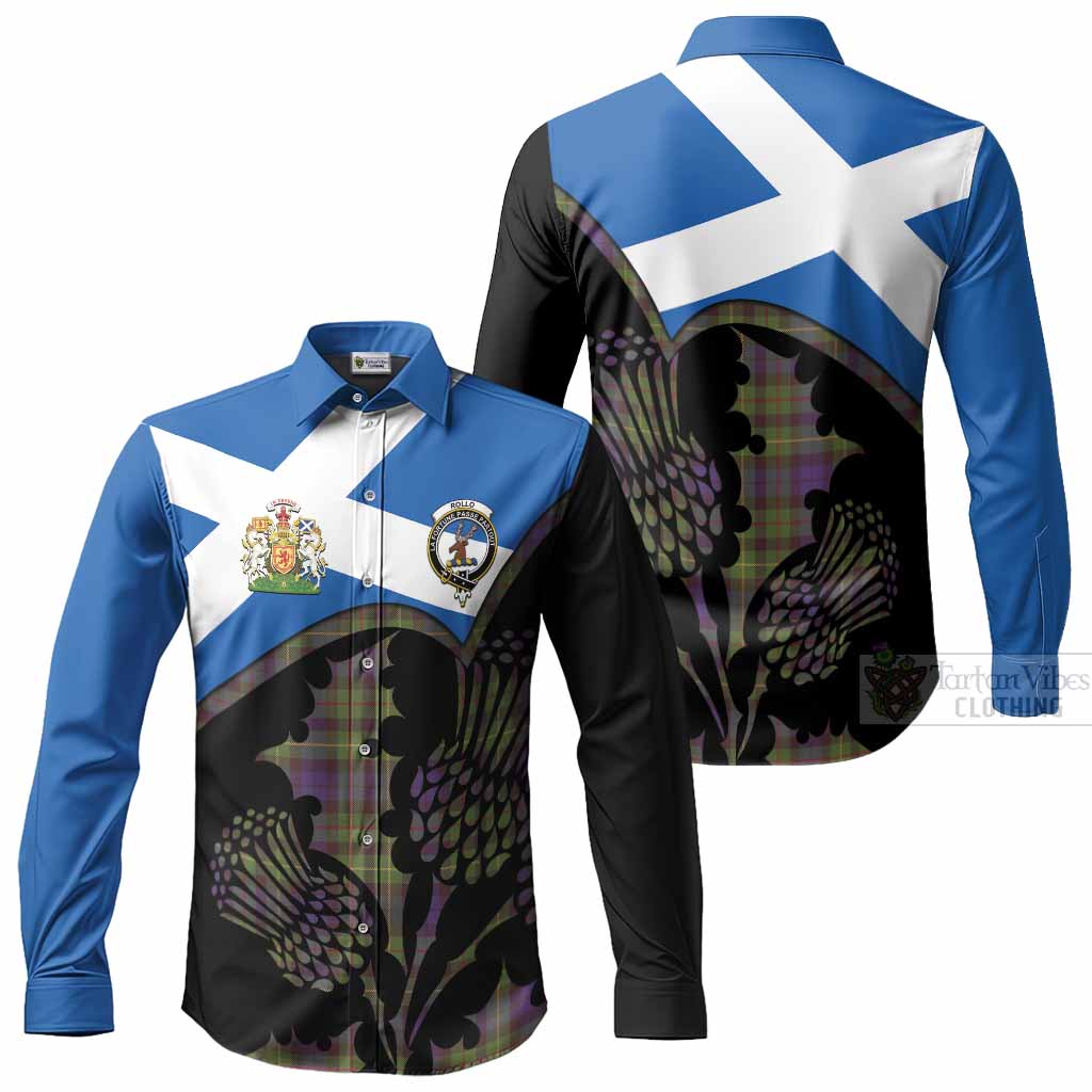 Rollo Tartan Family Crest Long Sleeve Button Shirts Scotland Thistle Floral Flag Style