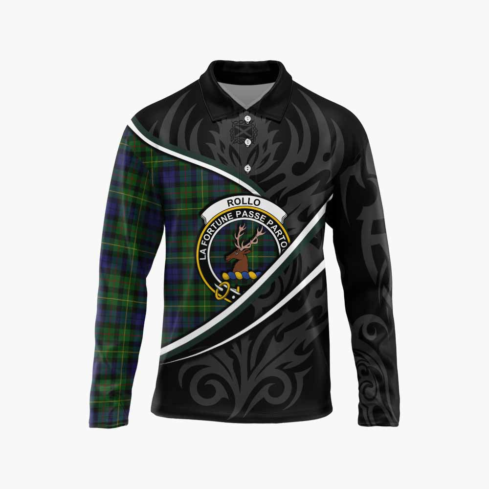 Rollo Tartan Family Crest Long Sleeve Polo Shirt Celtic Scottish Thistle Floral - Tartan Vibes Clothing