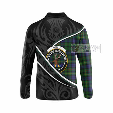 Rollo Tartan Family Crest Long Sleeve Polo Shirt Celtic Scottish Thistle Floral