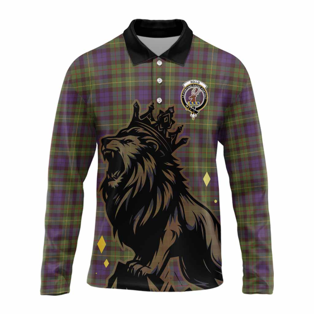 Rollo Tartan Family Crest Long Sleeve Polo Shirt Crowned Lion Roaring