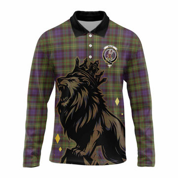 Rollo Tartan Family Crest Long Sleeve Polo Shirt Crowned Lion Roaring