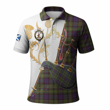 Rollo Tartan Family Crest Polo Shirt Bagpipes with Scottish Thistle