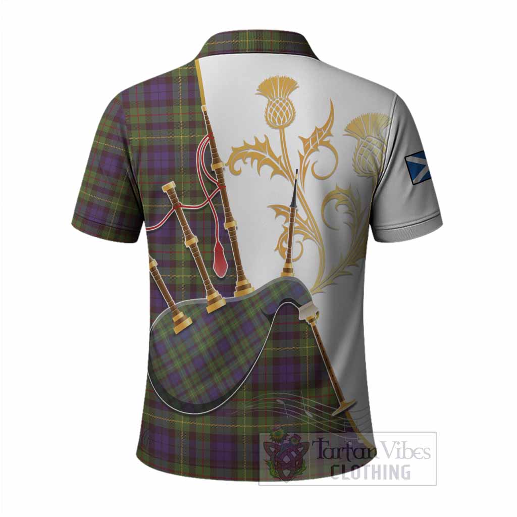 Rollo Tartan Family Crest Polo Shirt Bagpipes with Scottish Thistle