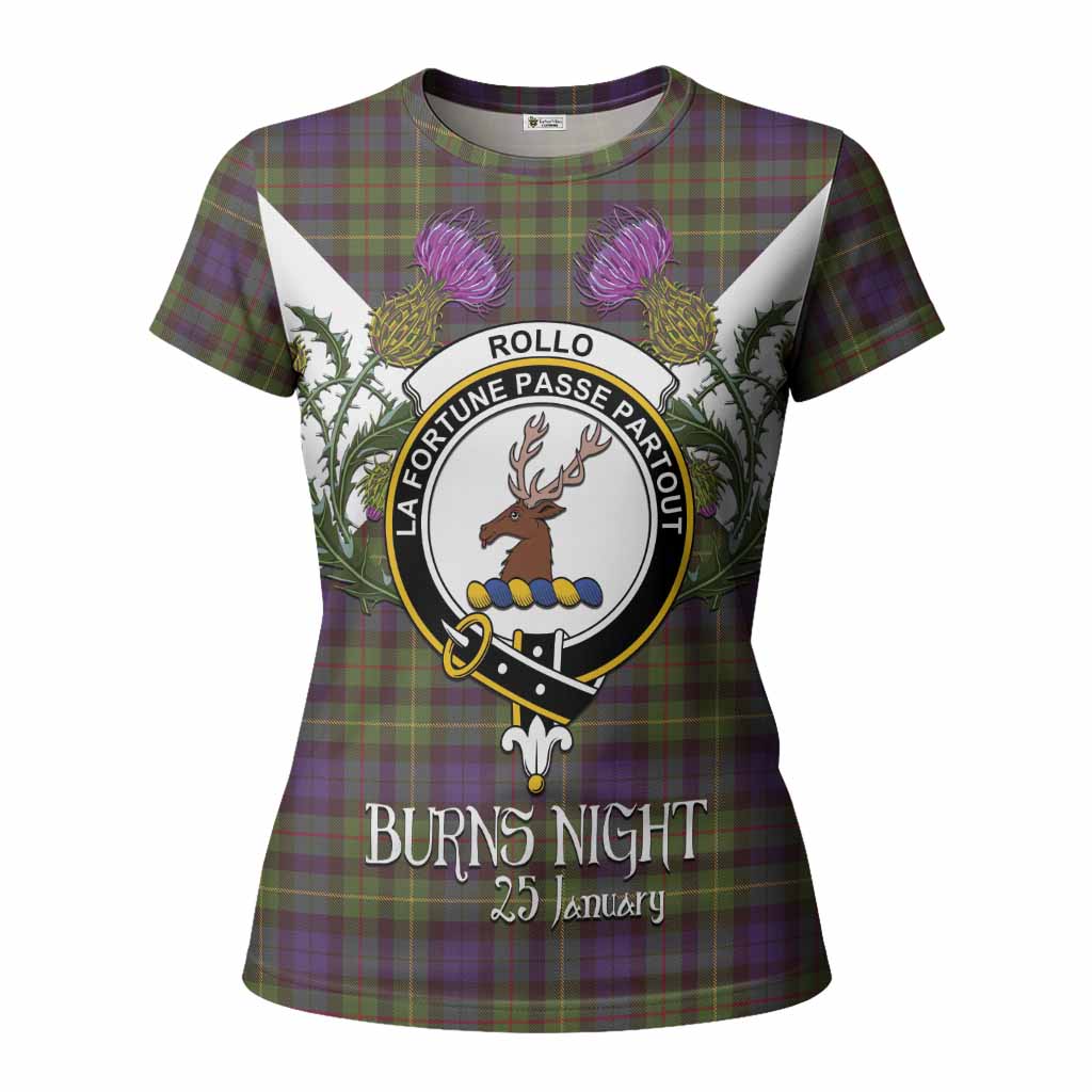 Rollo Tartan Family Crest Women T shirt Scottish Burns Night Thistle Floral