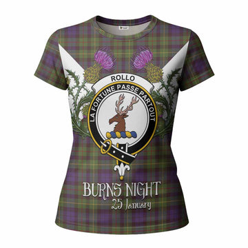 Rollo Tartan Family Crest Women T shirt Scottish Burns Night Thistle Floral