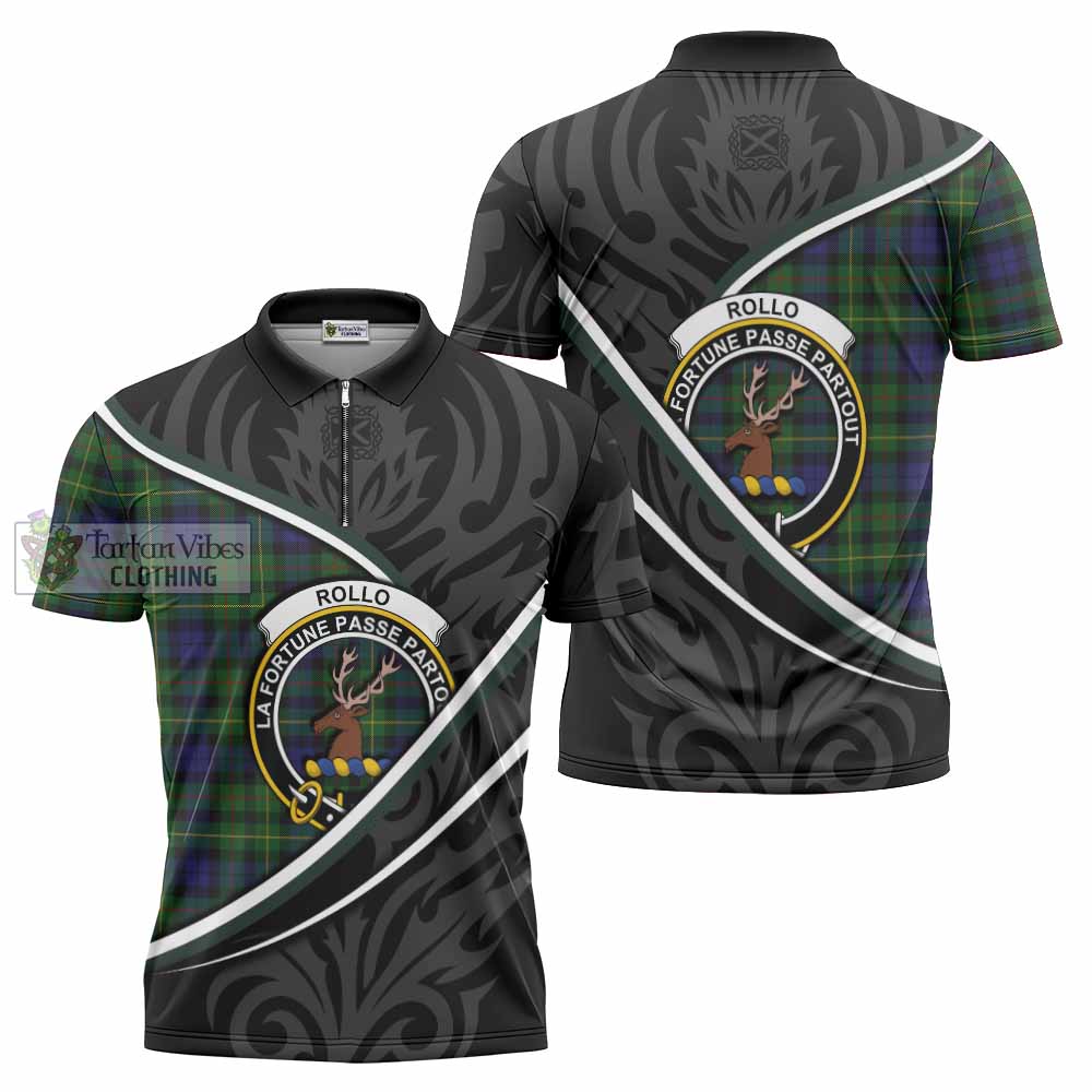 Rollo Tartan Family Crest Zipper Polo Shirt Celtic Scottish Thistle Floral - Tartan Vibes Clothing
