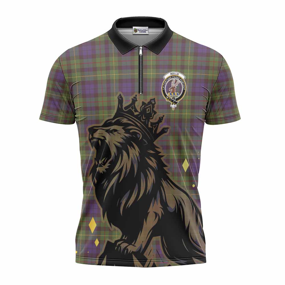 Rollo Tartan Family Crest Zipper Polo Shirt Crowned Lion Roaring