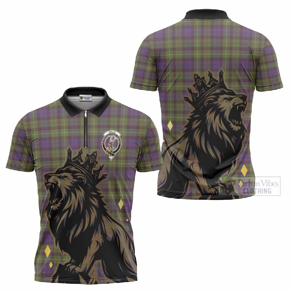 Rollo Tartan Family Crest Zipper Polo Shirt Crowned Lion Roaring