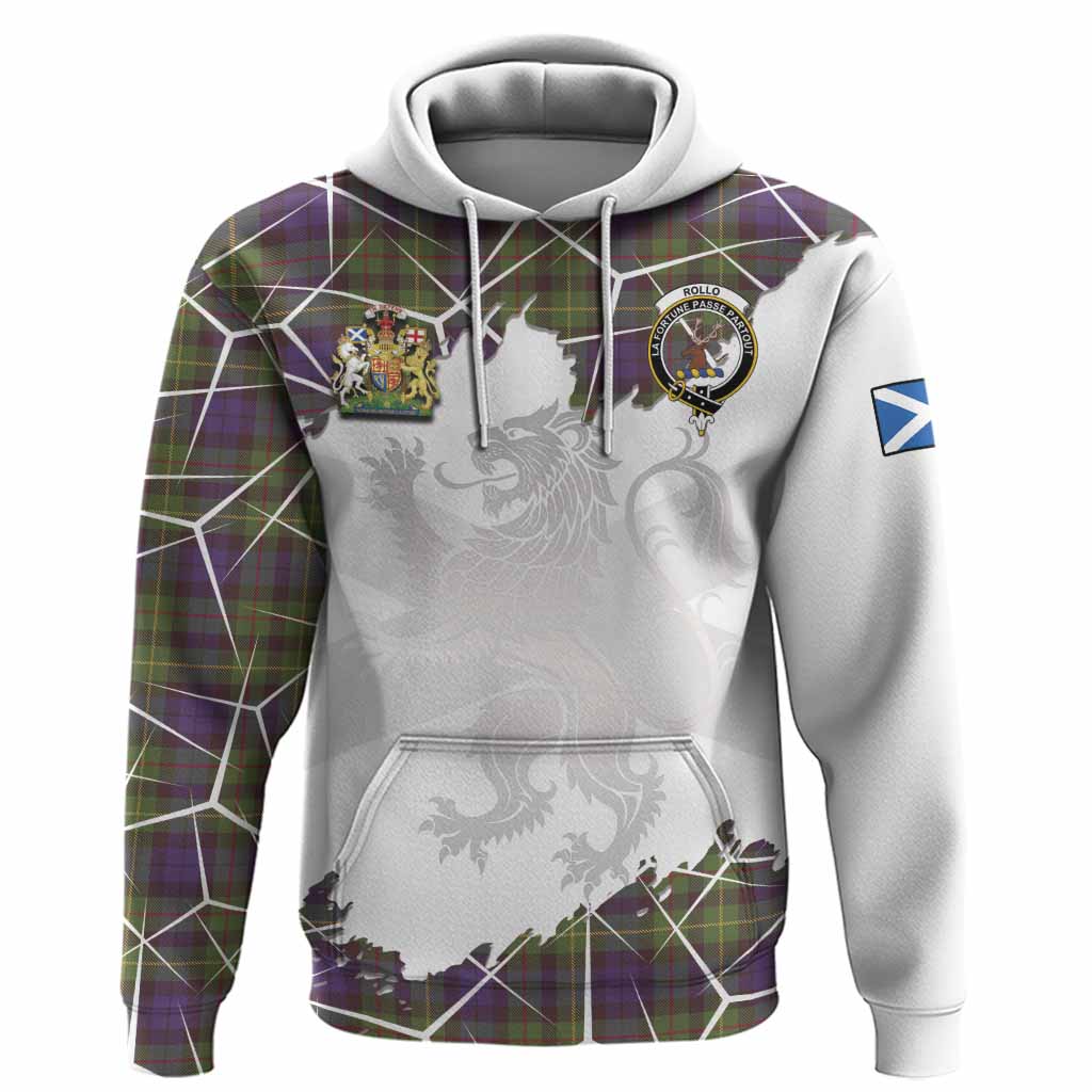 Rollo Tartan Hoodie with Family Crest and Lion Rampant Grunge Style