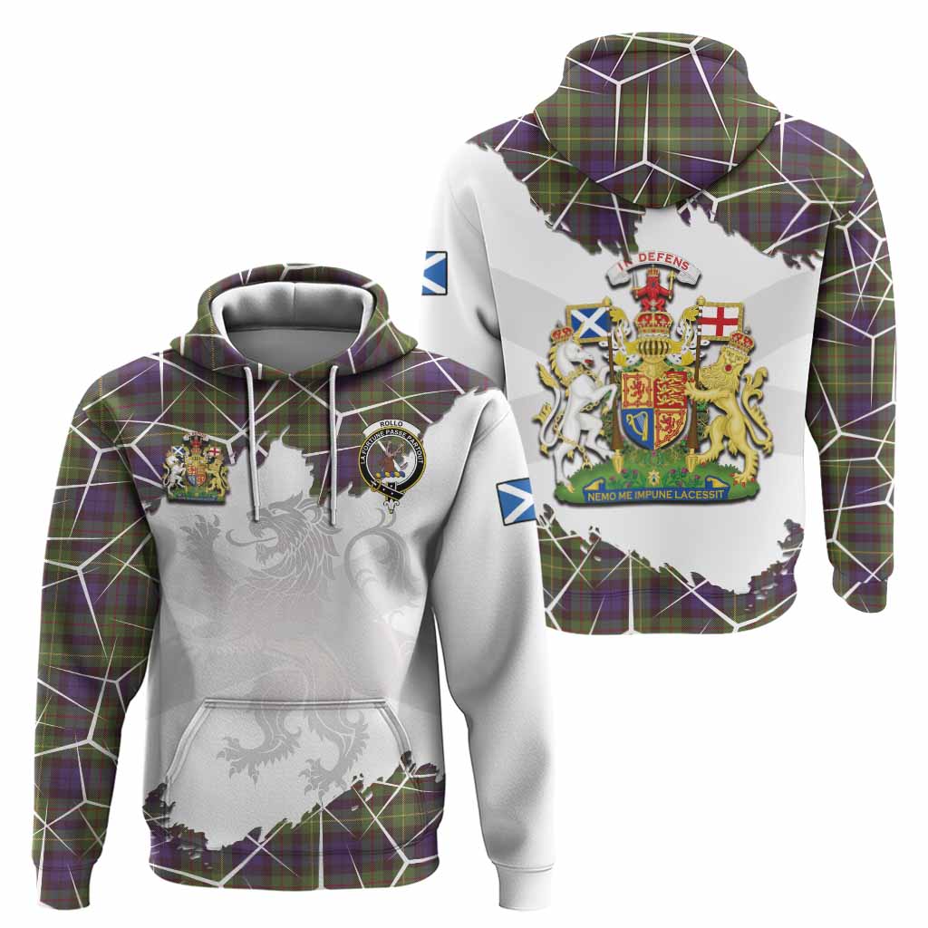 Rollo Tartan Hoodie with Family Crest and Lion Rampant Grunge Style