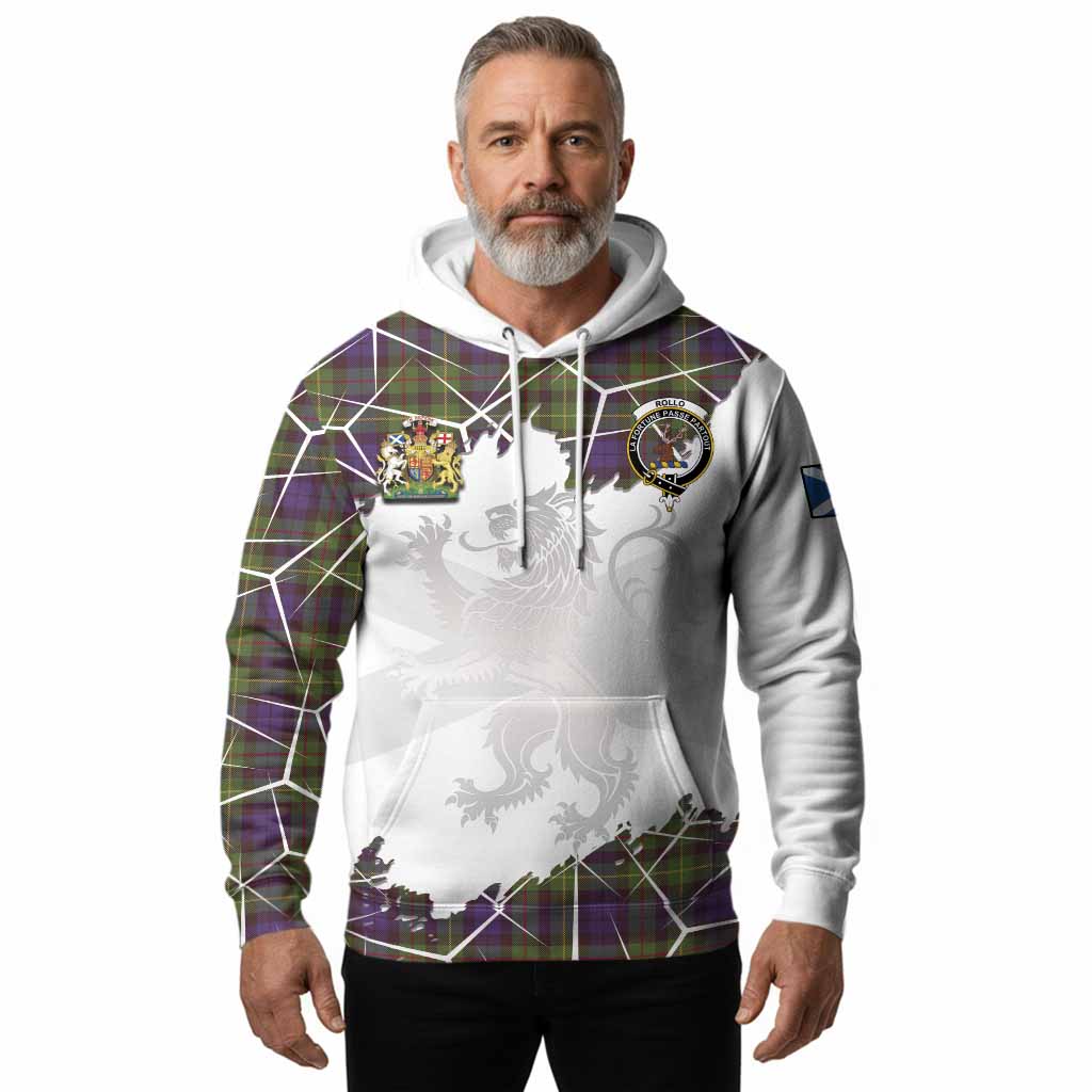 Rollo Tartan Hoodie with Family Crest and Lion Rampant Grunge Style