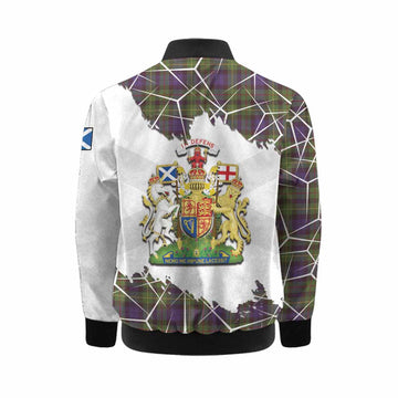Rollo Tartan Kid Bomber Jacket with Family Crest and Lion Rampant Grunge Style