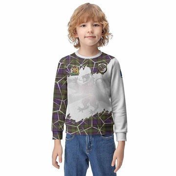Rollo Tartan Kid Knitted Sweatshirt with Family Crest and Lion Rampant Grunge Style